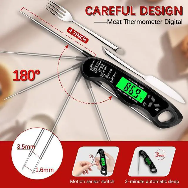Alt view image 5 of 7 - Meat Thermometer DigitalIP67 Waterproof Cooking Thermometer with Backlight, Calibration & Hold FunctionFood Thermometer for Cooking,Outdoor Grilling