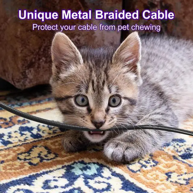 Alt view image 2 of 7 - 6FT Chew Proof iPhone Charger Cord - MFi Certified Metal Braided Lightning Cable, Metal Cat & Dog Proof iPhone Charging Cord with 3A Fast Charging for iPhone 14 13 12 11 X XS XR 8 7 6 5