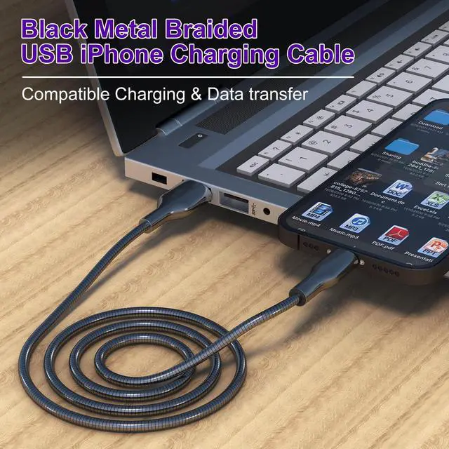 Alt view image 3 of 7 - 6FT Chew Proof iPhone Charger Cord - MFi Certified Metal Braided Lightning Cable, Metal Cat & Dog Proof iPhone Charging Cord with 3A Fast Charging for iPhone 14 13 12 11 X XS XR 8 7 6 5