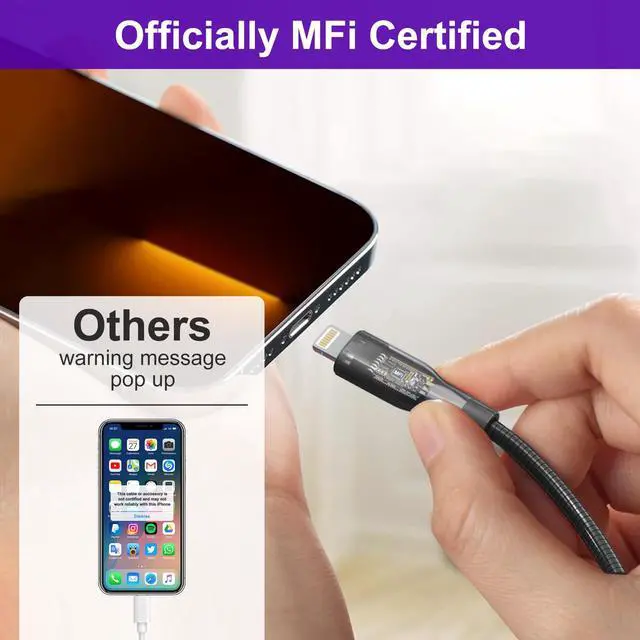 Alt view image 5 of 7 - 6FT Chew Proof iPhone Charger Cord - MFi Certified Metal Braided Lightning Cable, Metal Cat & Dog Proof iPhone Charging Cord with 3A Fast Charging for iPhone 14 13 12 11 X XS XR 8 7 6 5