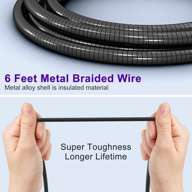 Alt view image 6 of 7 - 6FT Chew Proof iPhone Charger Cord - MFi Certified Metal Braided Lightning Cable, Metal Cat & Dog Proof iPhone Charging Cord with 3A Fast Charging for iPhone 14 13 12 11 X XS XR 8 7 6 5
