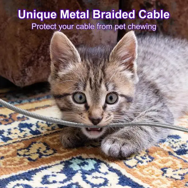 Alt view image 2 of 7 - 6FT Chew Proof iPhone Charger Cord - MFi Certified Silver Metal Braided USB to Lightning Cable, Metal Dog Cat Chew Proof iPhone Charging Cord with Data Transfer, for iPhone 14 13 12 11 X XS XR 8 7 6 5