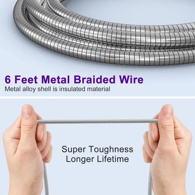 Alt view image 6 of 7 - 6FT Chew Proof iPhone Charger Cord - MFi Certified Silver Metal Braided USB to Lightning Cable, Metal Dog Cat Chew Proof iPhone Charging Cord with Data Transfer, for iPhone 14 13 12 11 X XS XR 8 7 6 5