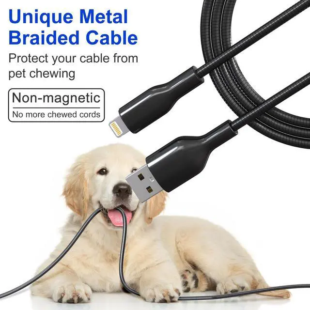 Alt view image 2 of 7 - 6.6 FT Chew Proof iPhone Charging Cable - MFi Cat Proof Lightning Cable, Heavy-Duty Cat & Dog Chew-Proof Metal Lightning Cord with 3A Fast Charging, Data Sync, Carplay for iPhone14 13 12 11 X 8 7 6 5