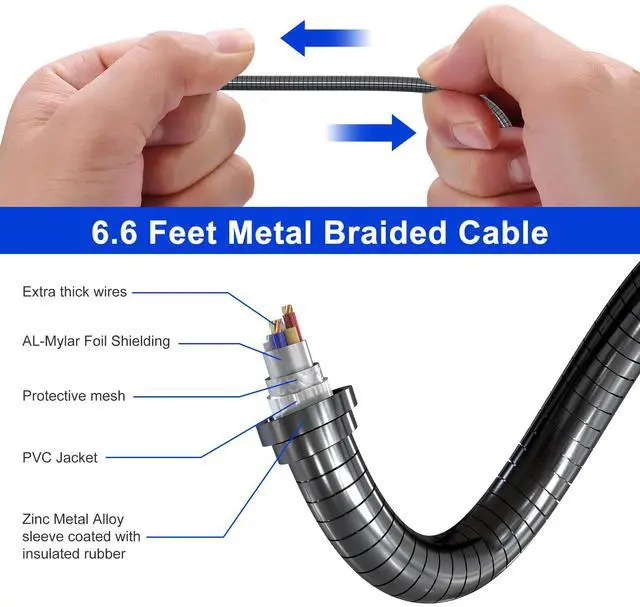 Alt view image 7 of 7 - 6.6 FT Chew Proof iPhone Charging Cable - MFi Cat Proof Lightning Cable, Heavy-Duty Cat & Dog Chew-Proof Metal Lightning Cord with 3A Fast Charging, Data Sync, Carplay for iPhone14 13 12 11 X 8 7 6 5