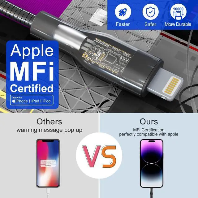 Alt view image 6 of 7 - 6.6 FT Chew Proof iPhone Charging Cable - MFi Cat Proof Lightning Cable, Heavy-Duty Cat & Dog Chew-Proof Metal Lightning Cord with 3A Fast Charging, Data Sync, Carplay for iPhone14 13 12 11 X 8 7 6 5