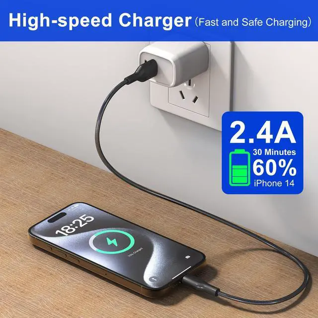 Alt view image 5 of 7 - 6.6 FT Chew Proof iPhone Charging Cable - MFi Cat Proof Lightning Cable, Heavy-Duty Cat & Dog Chew-Proof Metal Lightning Cord with 3A Fast Charging, Data Sync, Carplay for iPhone14 13 12 11 X 8 7 6 5