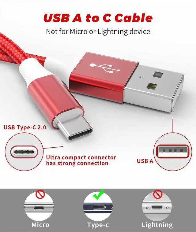 Alt view image 2 of 7 - USB to USB C Cable, 5-Pack Multi-Length (3/3/6/6/10FT), USBC C Chargers Fast Charging Cord Type C Cable, 3.1A 66W Max for Samsung Galaxy Note, Google Pixel, LG, OnePlus, Moto G & Android