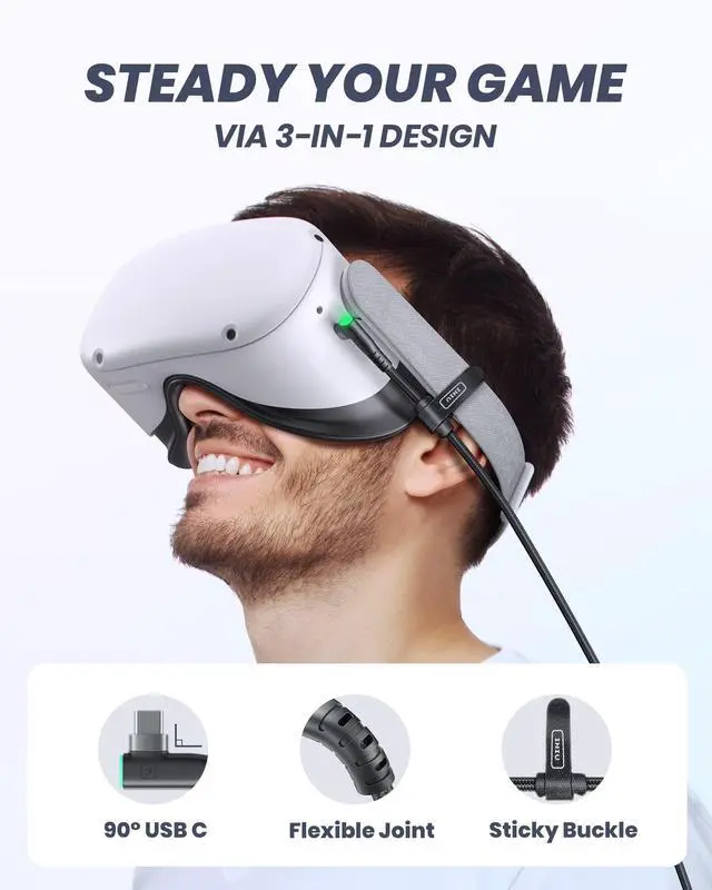 Alt view image 6 of 7 - VR Link Cable with Separate Charging Port, 16FT High Speed Data Transfer & Charging Cable, USB to USB C Charger Cord for Virtual Reality Headset, Meta Oculus Quest 3s 3 2 Pro, Pico 4 Steam PC VR