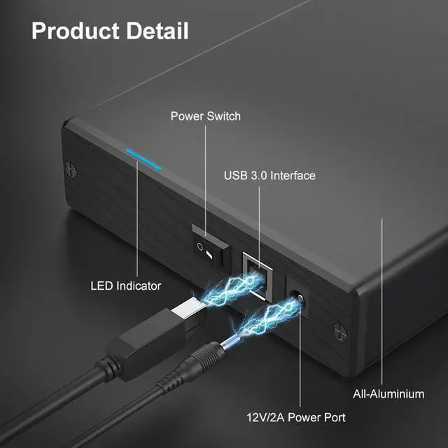 Alt view image 6 of 7 - USB 3.0 to 3.5 Inch Hard Drive Enclosure, Vertical External Hard Drive Docking with Stand for 3.5 inch SATA HDD SSD, Aluminum Alloy Drive Case Support Up to 24TB with UASP,Power Adapter