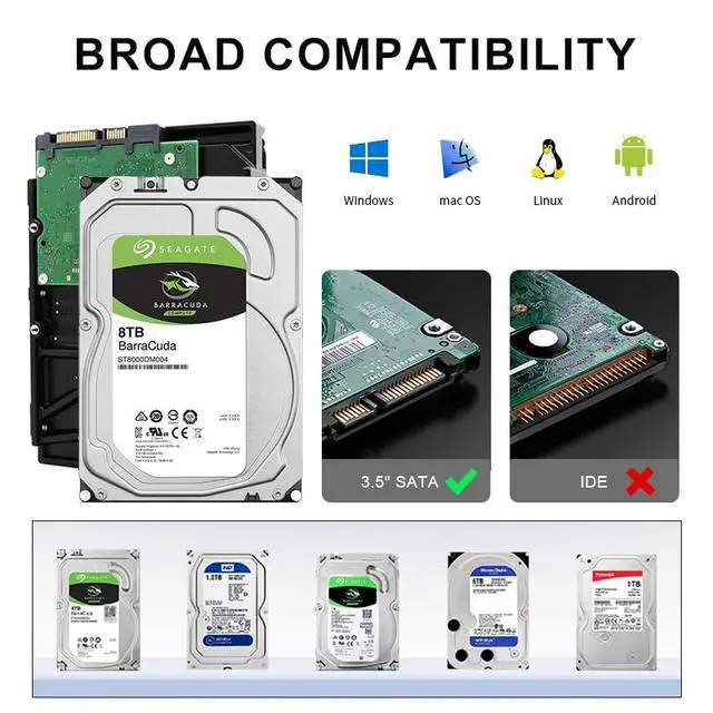 Alt view image 7 of 7 - USB 3.0 to 3.5 Inch Hard Drive Enclosure, Vertical External Hard Drive Docking with Stand for 3.5 inch SATA HDD SSD, Aluminum Alloy Drive Case Support Up to 24TB with UASP,Power Adapter