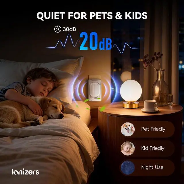 Alt view image 3 of 7 - Air Purifiers for Home Pets (2 Pack), Air Ionizers Plug In for Bedroom, Office & Kitchen, Portable Quiet Odor Reducer for Pets, Smoke, Dust & Pollen, Air Freshener, Easy to Use, Low Noise