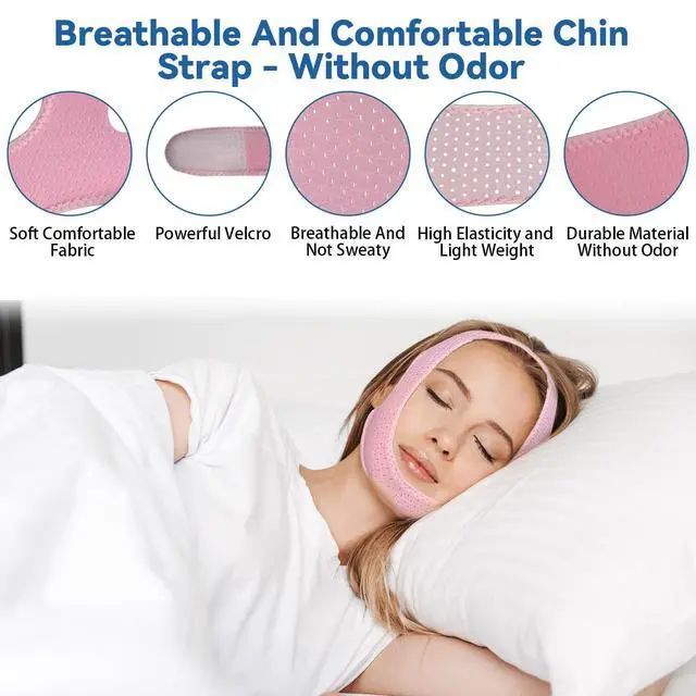 Alt view image 4 of 6 - Chin Strap for Sleeping, Chin Strap for CPAP Users, Jaw Strap for Sleep Apnea, Adjustable & Breathable Chin Strap, Anti Snoring Devices,Snore Stopper for Men and Women, (Pink/M)