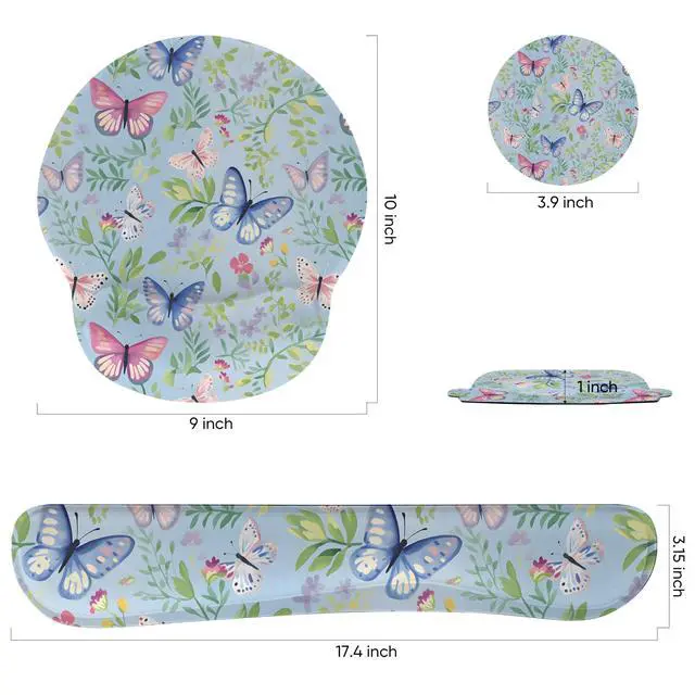 Alt view image 2 of 7 - Ergonomic Keyboard Mouse Pad Wrist Rest Support Set for Laptop/Computer/Desktop,Memory Foam Hand Rest Wrist Cushion for Gaming/Office,Lightweight Comfortable & Pain Relief (Butterflies)