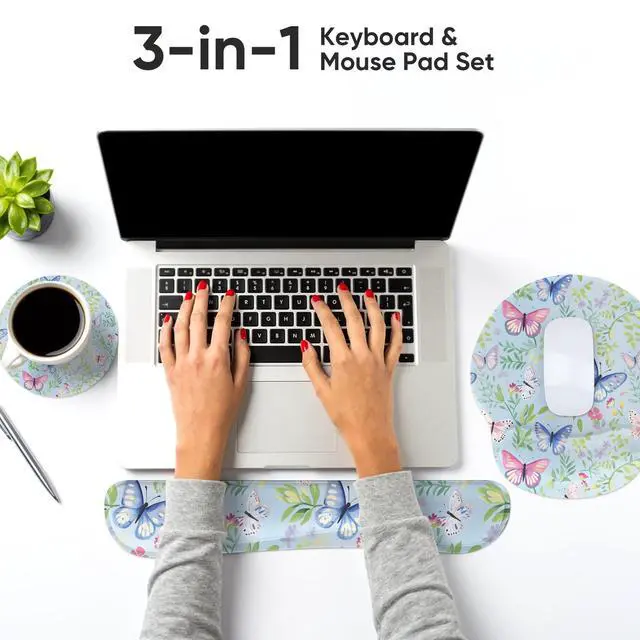 Alt view image 4 of 7 - Ergonomic Keyboard Mouse Pad Wrist Rest Support Set for Laptop/Computer/Desktop,Memory Foam Hand Rest Wrist Cushion for Gaming/Office,Lightweight Comfortable & Pain Relief (Butterflies)