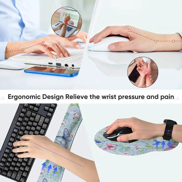 Alt view image 5 of 7 - Ergonomic Keyboard Mouse Pad Wrist Rest Support Set for Laptop/Computer/Desktop,Memory Foam Hand Rest Wrist Cushion for Gaming/Office,Lightweight Comfortable & Pain Relief (Butterflies)