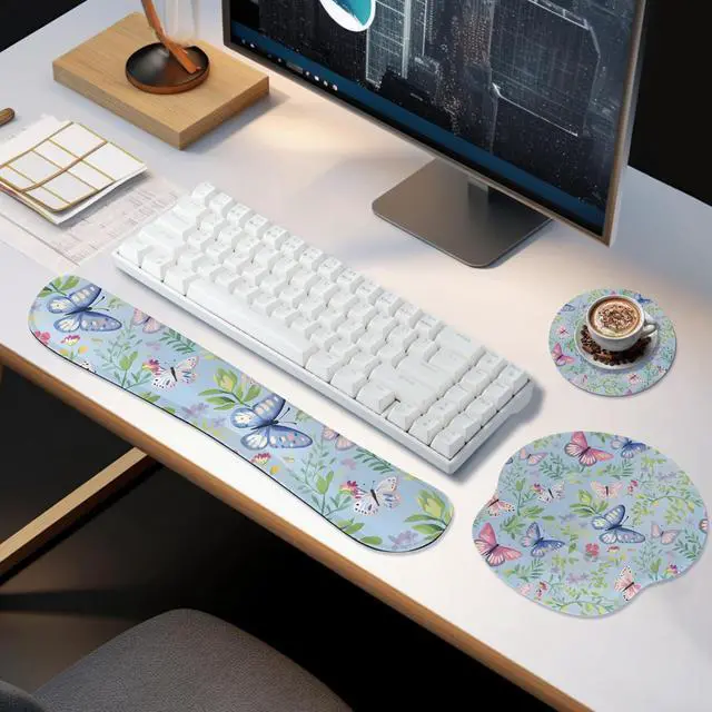 Alt view image 7 of 7 - Ergonomic Keyboard Mouse Pad Wrist Rest Support Set for Laptop/Computer/Desktop,Memory Foam Hand Rest Wrist Cushion for Gaming/Office,Lightweight Comfortable & Pain Relief (Butterflies)