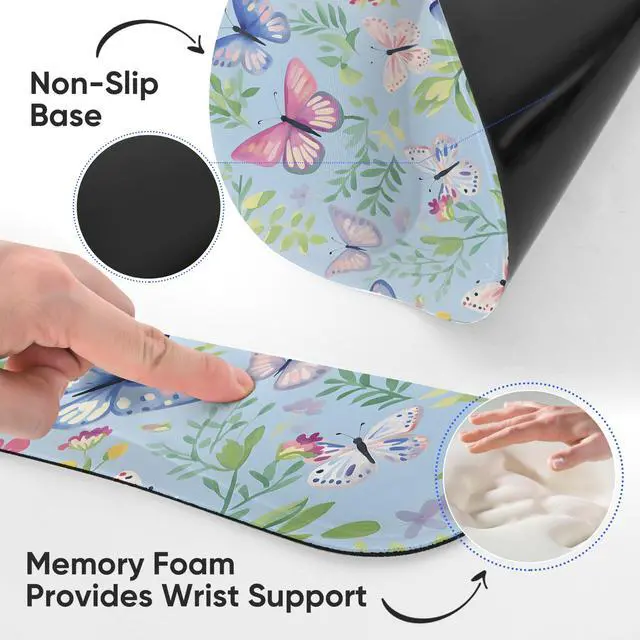 Alt view image 3 of 7 - Ergonomic Keyboard Mouse Pad Wrist Rest Support Set for Laptop/Computer/Desktop,Memory Foam Hand Rest Wrist Cushion for Gaming/Office,Lightweight Comfortable & Pain Relief (Butterflies)