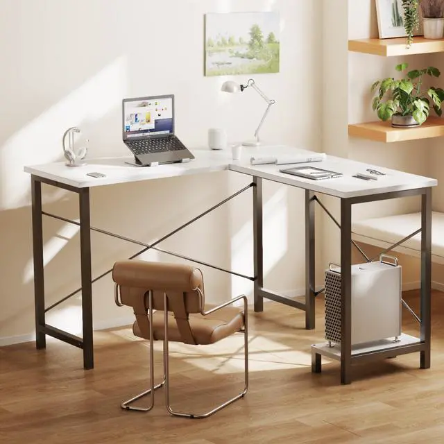 Alt view image 6 of 7 - 50-Inch Reversible L Shaped Desk with CPU Shelf, White