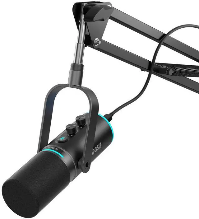 Main image of XLR/USB Podcast Microphone, Gaming Mic with Mute Button, Reverb Effects, Noise Cancellation, Boom Arm Stand, Headphones Jack, Dynamic Microphone for Streaming/Recording/Gaming/Vocal-Black