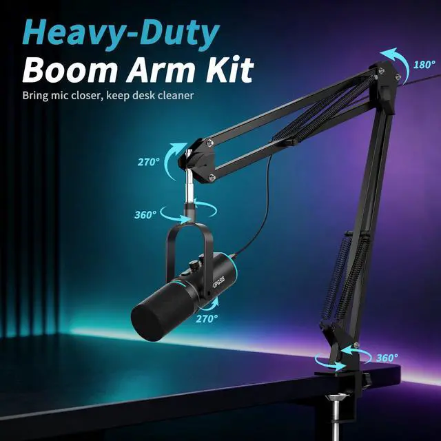 Alt view image 7 of 7 - XLR/USB Podcast Microphone, Gaming Mic with Mute Button, Reverb Effects, Noise Cancellation, Boom Arm Stand, Headphones Jack, Dynamic Microphone for Streaming/Recording/Gaming/Vocal-Black