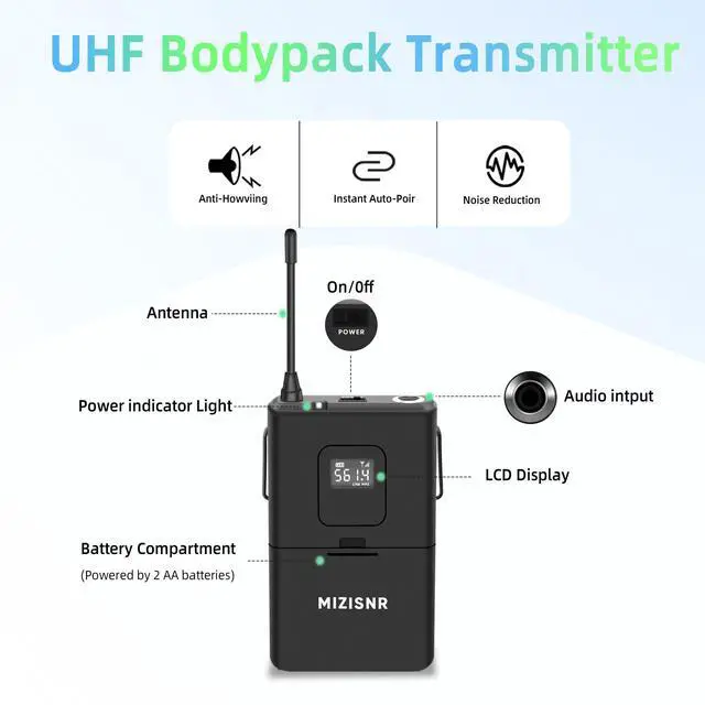 Alt view image 3 of 7 - Lapel Wireless Microphone System with Headset & Lavalier Mics, 4 Channel UHF Metal Receiver with 2 Handheld Microphones & 2 Bodypacks, 300ft Range for Singing, Church, Karaoke, Wedding