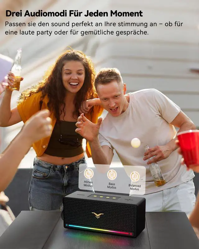 Alt view image 3 of 7 - Bluetooth Speaker, StageSound Retro Speaker Wireless, Portable Loud Speaker with Bass Boost, 80W, IP67 Waterproof, LED Lights, TWS Pairing, 12H Playtime, TF/AUX/USB Play for Party, Home, Outdoor, Gift