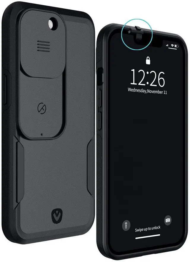 Main image of iPhone 13 Pro Case with Camera Covers Front and Rear | Protect Your iPhone and Privacy | 6-Foot Drop Proof | 6,1 Inch | Camera Protection by Valenta. Black