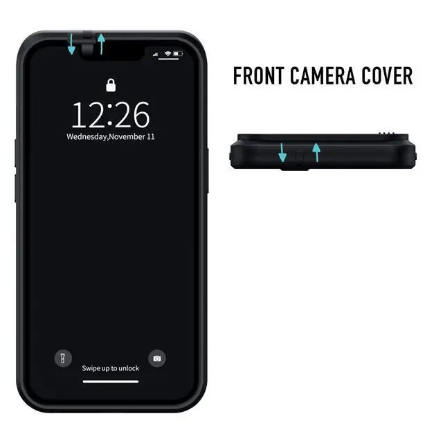 Alt view image 2 of 7 - iPhone 13 Pro Case with Camera Covers Front and Rear | Protect Your iPhone and Privacy | 6-Foot Drop Proof | 6,1 Inch | Camera Protection by Valenta. Black