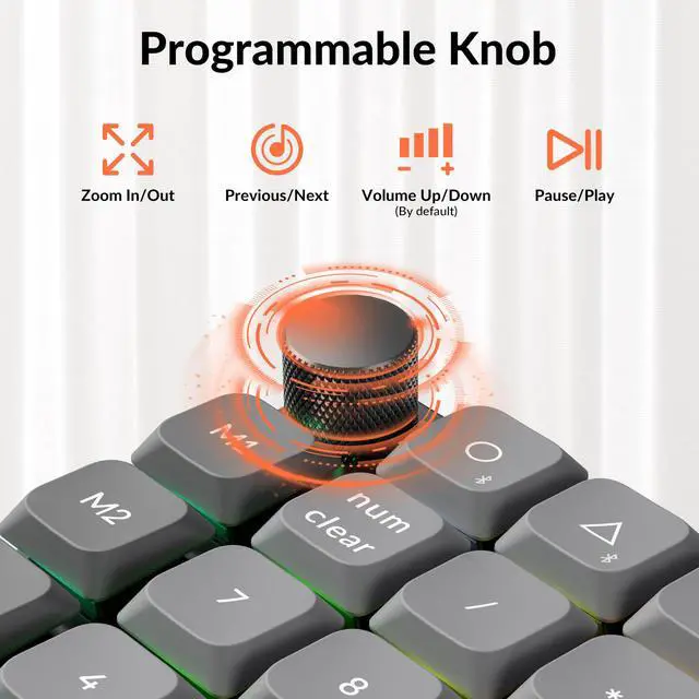 Alt view image 5 of 7 - K0 Max Wireless Low-Profile Number Pad, QMK/VIA Programmable, Hot-Swappable Banana Switch, RGB Backlit, 2.4GHz & Bluetooth 5.3, 1000Hz Polling Rate, with Knob, for Windows/Mac