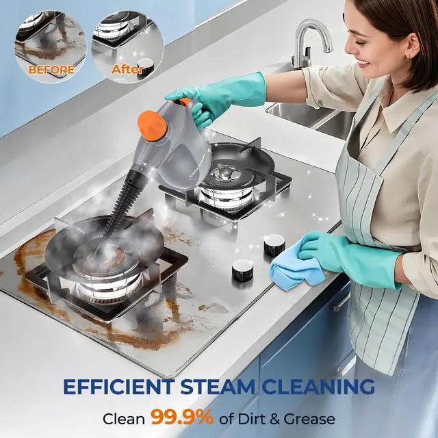 Alt view image 2 of 7 - Steam Cleaner, Pressurized Handheld 13pcs Multi-Purpose Natural Deep Cleaning Steamer, Portable Steamer for Cleaning Home, Grout, Kitchen, Car, Window, Upholstery, Bathroom and Clothes, Gray