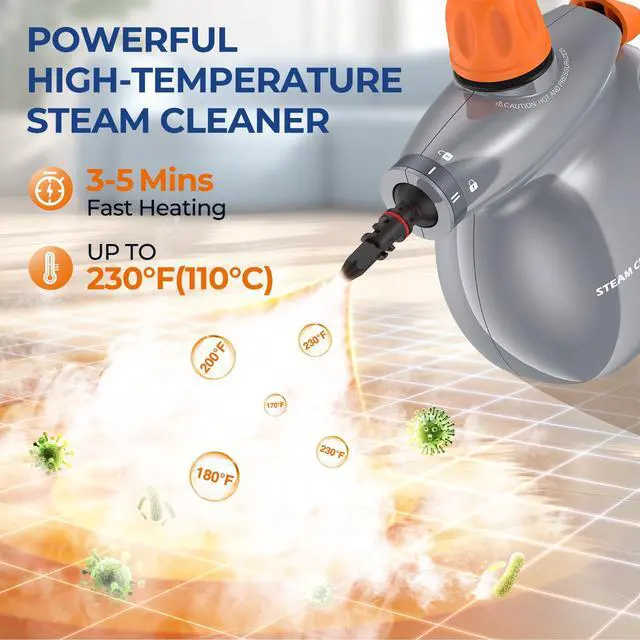 Alt view image 3 of 7 - Steam Cleaner, Pressurized Handheld 13pcs Multi-Purpose Natural Deep Cleaning Steamer, Portable Steamer for Cleaning Home, Grout, Kitchen, Car, Window, Upholstery, Bathroom and Clothes, Gray