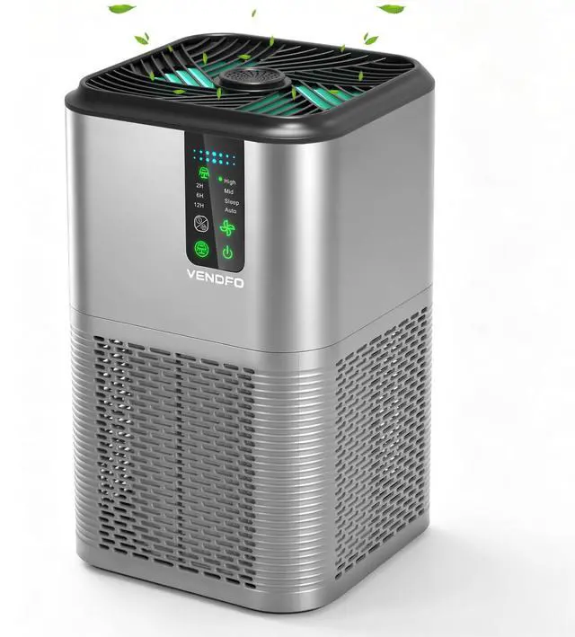 Main image of Air Purifiers for Home Large Room Up to 1750ft², Vendfo H13 HEPA Air Purifier for Bedroom with Auto Air Quality Monitor, Air Cleaner with Fragrance for Smoke Dust Pollen Pets Hair Odor, Grey Black