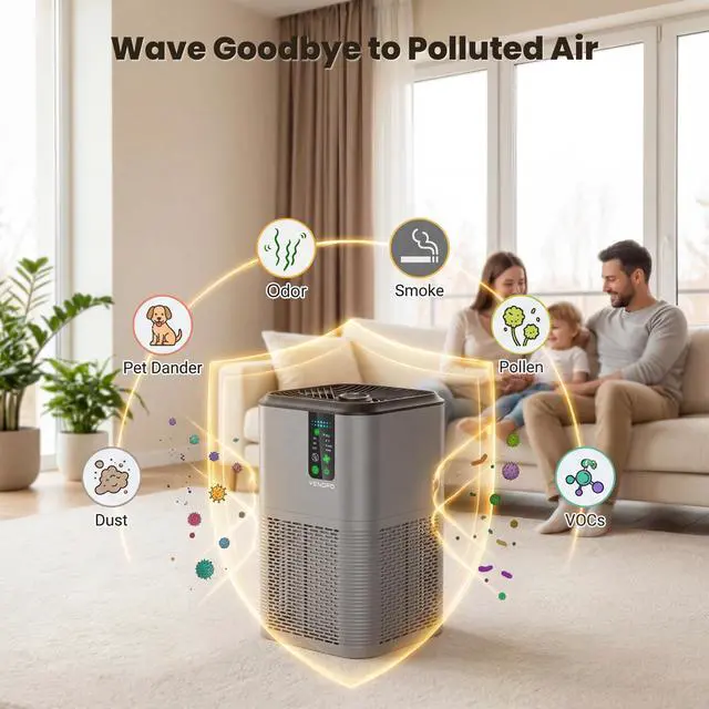 Alt view image 7 of 7 - Air Purifiers for Home Large Room Up to 1750ft², Vendfo H13 HEPA Air Purifier for Bedroom with Auto Air Quality Monitor, Air Cleaner with Fragrance for Smoke Dust Pollen Pets Hair Odor, Grey Black