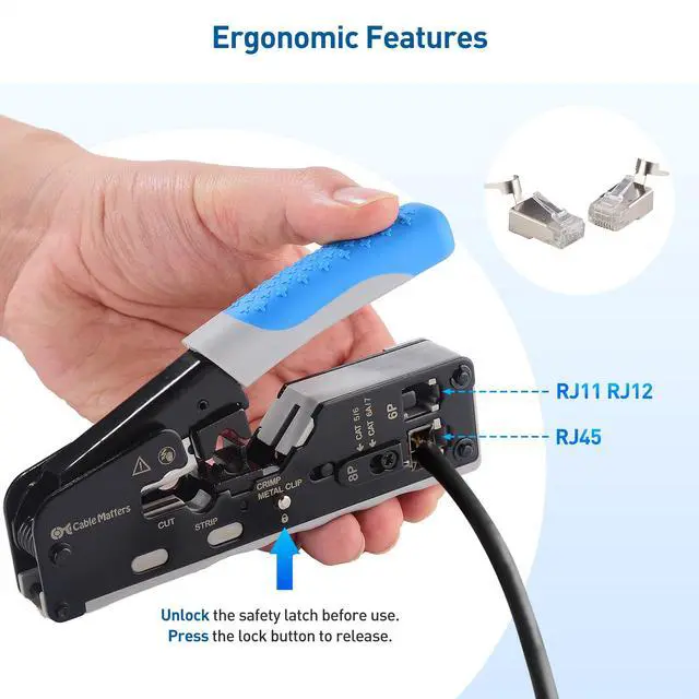 Alt view image 5 of 7 - All-In-One Modular Ethernet Crimping Tool Cat 8 (Cat5 Cat6 Cat7 Cat8 Crimping Tool) for Shielded Pass-Through Connectors