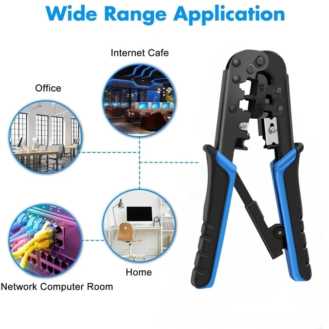 Alt view image 5 of 7 - RJ45 Crimp Tool Kit Non-Pass Thru, All-in-One Ethernet Crimper JN102 | RJ11, 6P/RJ12, 8P/RJ45 Crimp,Cut and Strip Tool with 20 x CAT5 Connectors, 20 x Covers,1 Cable Tester and 1 Wire Stripper