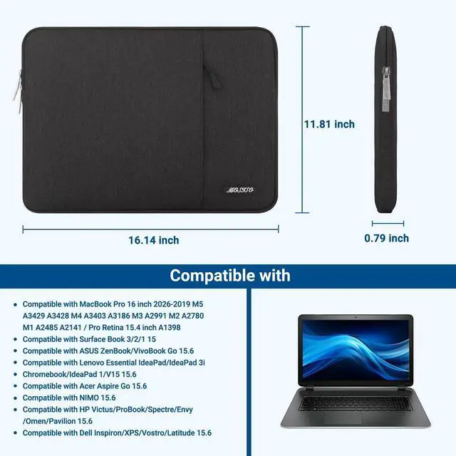 Alt view image 5 of 6 - MOSISO Laptop Case 16 inch, 15-15.6 inch Laptop Sleeve Bag with Pocket