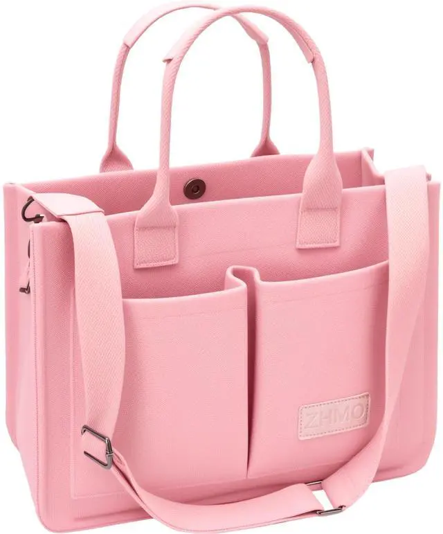 Main image of Canvas Tote Bag for Women With Compartments and Pockets,Pink Women's Bags Crossbody Bags Work Laptop Tote Bag Large Satchels Handbag Tote Purse Everyday Shoulder Bag for Travel Nurse Teacher Gift