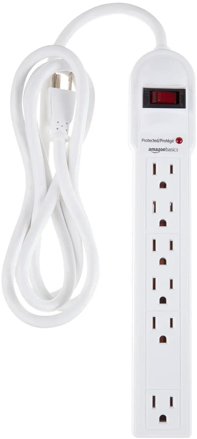 Main image of Surge Protector Power Strip, 6-Outlet, 790 Joules, Circuit Breaker, LED Indicator, 6ft Extension Cord, White