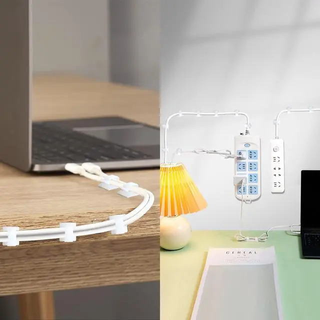 Alt view image 6 of 7 - 120PCS Adhesive Cable Wire Clips White, Cable Staples Outdoor Cable Management Wire Organizer Cord Holder for Under Desk, Car, Wall, TV PC Ethernet Cable