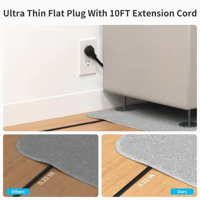Alt view image 6 of 7 - Power Strip Surge Protector (1800J) 10FT Extension Cord with Ultra Thin Flat Plug, 3 Widely-Spaced Outlets, 1 USB-C & 1 USB-A Port, Wood Finish Power Strip with USB for Home, Office or Dorm
