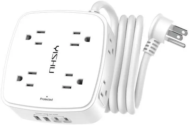 Main image of 6 Ft Surge Protector Power Strip - 8 Widely Outlets with 4 USB Ports, 3 Side Outlet Extender with 6 Feet Extension Cord, Flat Plug, Wall Mount, Desk USB Charging Station, ETL,White