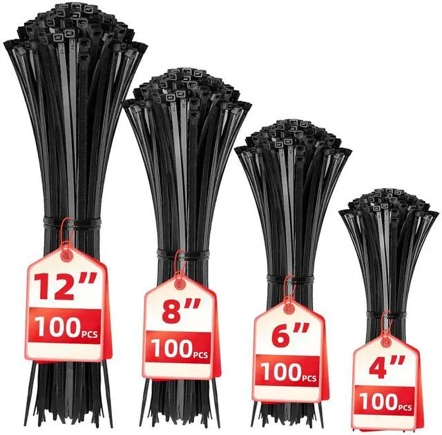 Main image of Cable Zip Ties,400 Pack Black Assorted Sizes 12+8+6+4 Inch,Multi-Purpose Self-Locking Nylon Cable Cord Management,Plastic Wire Ties for Home,Office,Garden,Workshop. By HAVE ME TD