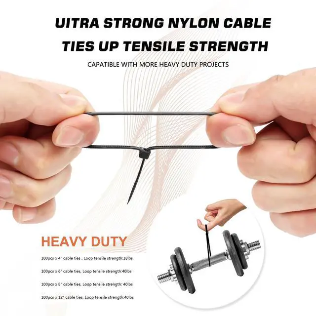 Alt view image 4 of 7 - Cable Zip Ties,400 Pack Black Assorted Sizes 12+8+6+4 Inch,Multi-Purpose Self-Locking Nylon Cable Cord Management,Plastic Wire Ties for Home,Office,Garden,Workshop. By HAVE ME TD