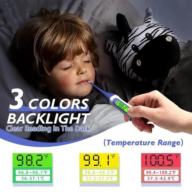 Alt view image 2 of 7 - Digital Thermometer for Adults and Kids,Fast 8-Second Oral Thermometer with Fever Alarm,Waterproof Baby Thermometer for Oral Rectal Underarm,3-Color Backlit LCD,BPA Free,Storage Case Included
