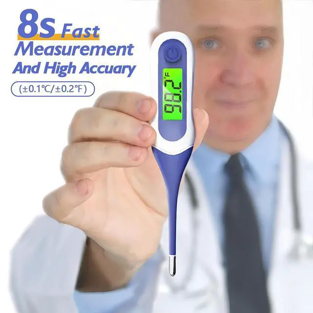 Alt view image 4 of 7 - Digital Thermometer for Adults and Kids,Fast 8-Second Oral Thermometer with Fever Alarm,Waterproof Baby Thermometer for Oral Rectal Underarm,3-Color Backlit LCD,BPA Free,Storage Case Included
