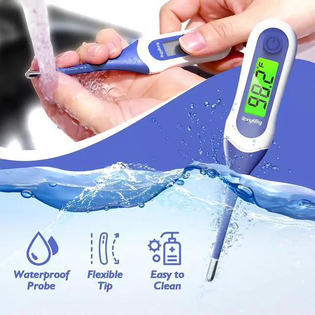 Alt view image 7 of 7 - Digital Thermometer for Adults and Kids,Fast 8-Second Oral Thermometer with Fever Alarm,Waterproof Baby Thermometer for Oral Rectal Underarm,3-Color Backlit LCD,BPA Free,Storage Case Included