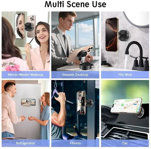 Alt view image 3 of 7 - Vacuum Magnetic Car Phone Holder,360° Magnetic Suction Cup Phone Mount,Foldable Strong Magnetic Cell Phone Holder Stand for Car/Gym/Mirror/Kitchen/Smooth Surface,for Mag Safe for All Smartphones
