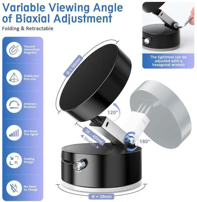 Alt view image 4 of 7 - Vacuum Magnetic Car Phone Holder,360° Magnetic Suction Cup Phone Mount,Foldable Strong Magnetic Cell Phone Holder Stand for Car/Gym/Mirror/Kitchen/Smooth Surface,for Mag Safe for All Smartphones