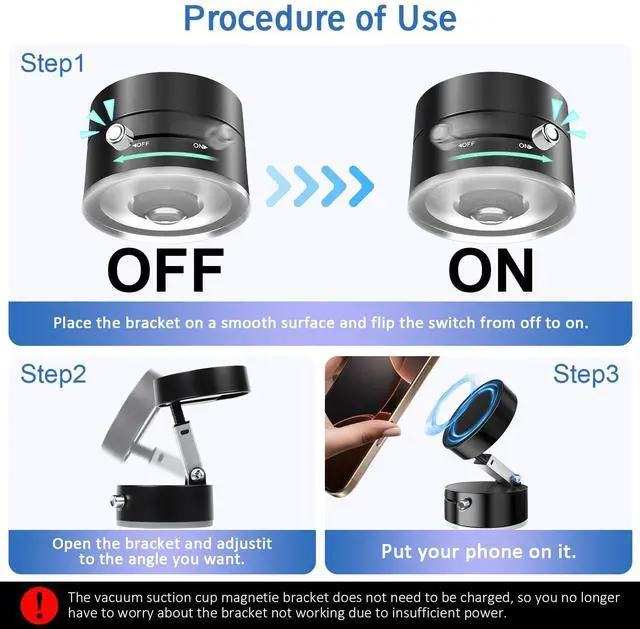 Alt view image 5 of 7 - Vacuum Magnetic Car Phone Holder,360° Magnetic Suction Cup Phone Mount,Foldable Strong Magnetic Cell Phone Holder Stand for Car/Gym/Mirror/Kitchen/Smooth Surface,for Mag Safe for All Smartphones